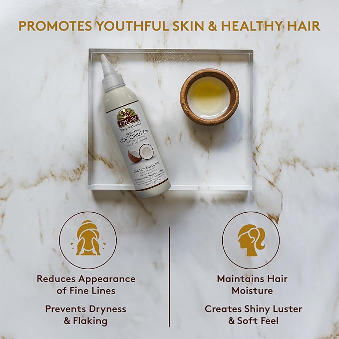 Okay 100% Pure Coconut Oil for Hair & Skin - Coconut Oil for Women & Men, Perfect for Body & Face, for Massage & Moisturizer, Natural - 6 Fl Oz Squeeze Bottle (Pack of 1)-Velvo Beauty