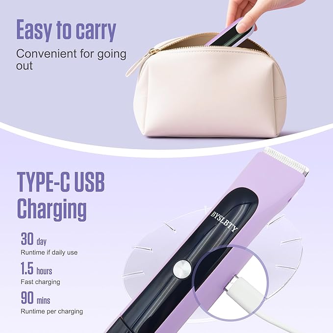 2 in 1 Bikini Trimmer for Women Dual Head Electric Shaver with LED Display,IPX7 Waterproof Wet & Dry, Painless Shaver for Underarm Leg Arm Body Face Private Area Purple-Velvo Beauty