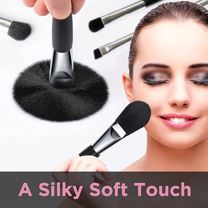 Travel Makeup Brushes Set w/Pouch, 5PCS Double Ended Portable Mini Cosmetic Brushes Kit for Foundation, Eyeshadow, Lip, Blush Make Up Brushes Professional(Black)-Velvo Beauty