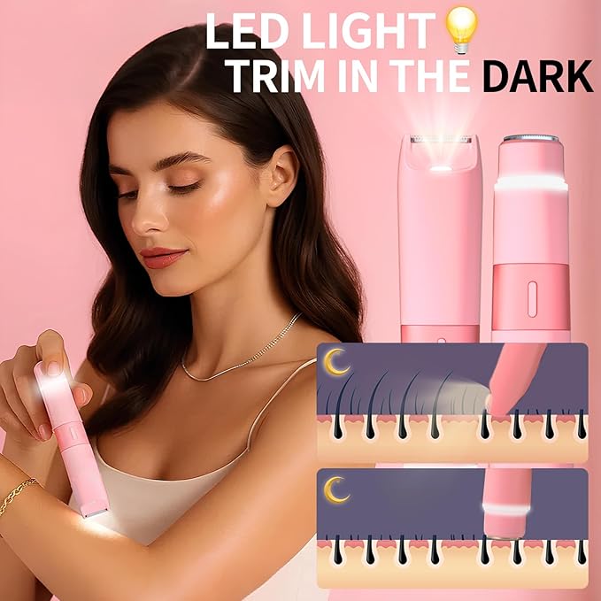 Bikini Trimmer for Women - 2 in 1 Painless Electric Razors for Women, IPX7 Waterproof Rechargeable LED Dual Head Electric Shaver for Lady Bikini Underarm, Body, Leg, Face Hair Remove - Pink-Velvo Beauty