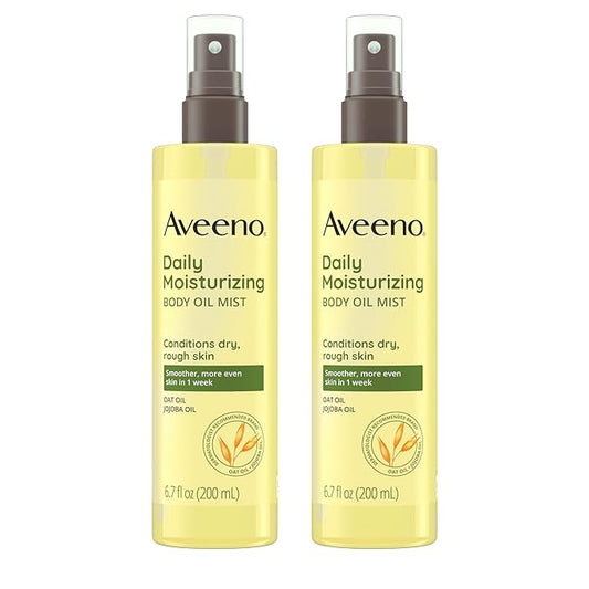 Aveeno Daily Moisturizing Body Oil Mist with Oat & Jojoba Oil for Dry Sensitive Skin, Nourishing Body Spray for Smoother Skin, Paraben-, Silicone- & Alcohol-Free, Twin Pack, 6.7 fl. oz, 2 Pack-Velvo Beauty