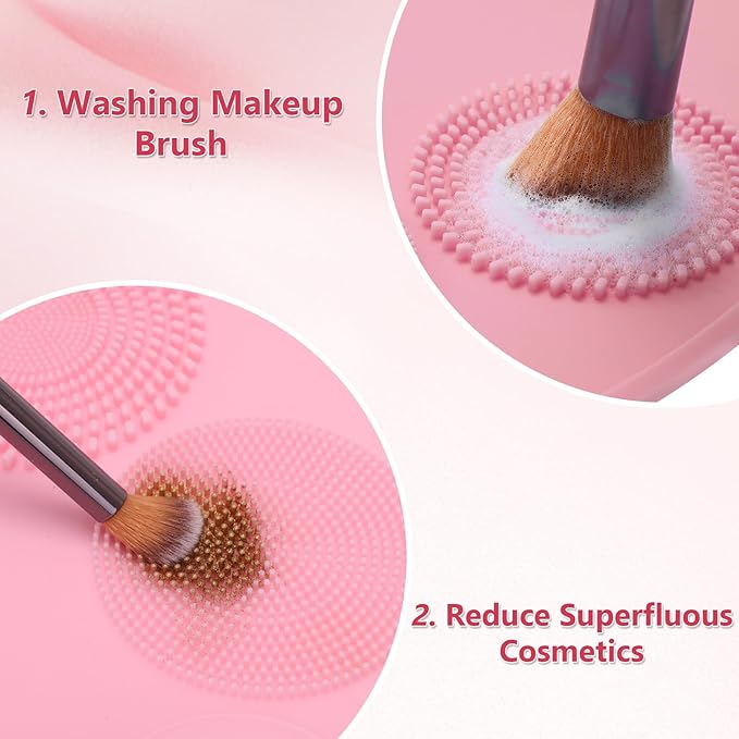 Makeup Palette, 3 in 1 Silicone Makeup Mat with Brush Cleaner and Vanity Protector Design for Mixing Foundation Eye Shadow Nail Art Gel, Cosmetic Brush Washing, Easy to Clean, Pink-Velvo Beauty