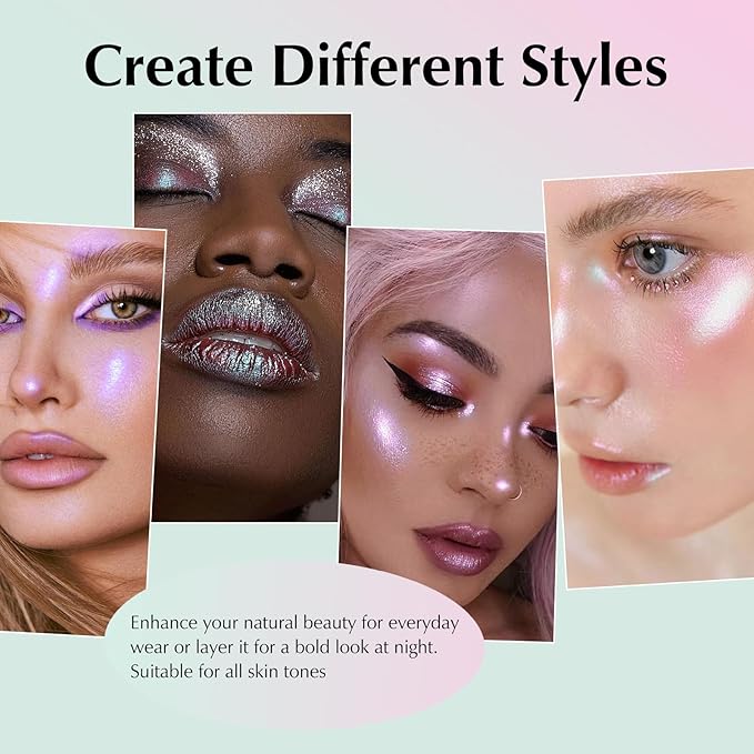 Mermaid Glitter Eyeshadow Palette, Multichrome Chameleon Cream Eye Shadow, Color Shifting White Eyeshadow Sparkling Holographic Shimmer Inner Corner Eye Brightener Highlighter Makeup-Velvo Beauty