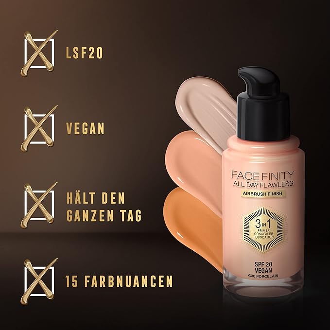Max Factor Facefinity 3-in-1 All Day Flawless Liquid Foundation, SPF 20-42 Ivory, 30 ml-Velvo Beauty