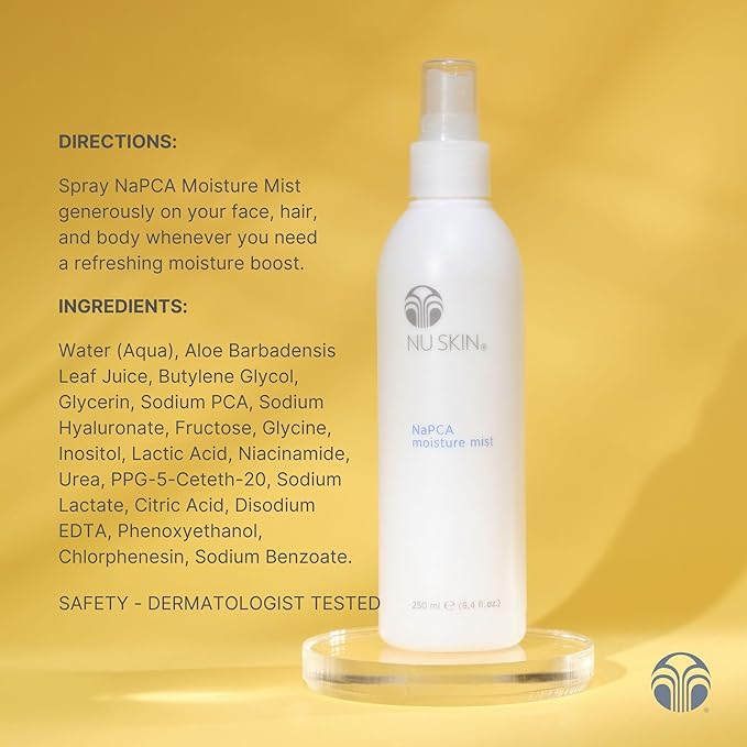 Nu Skin NaPCA Moisture Mist | Revitalizing Moisturizer & Cooling Mist with Hyaluronic Acid | Hydrating Spray for Face, Body & Hair | Sodium PCA for All Skin Types | 8 oz | 2 Pack-Velvo Beauty