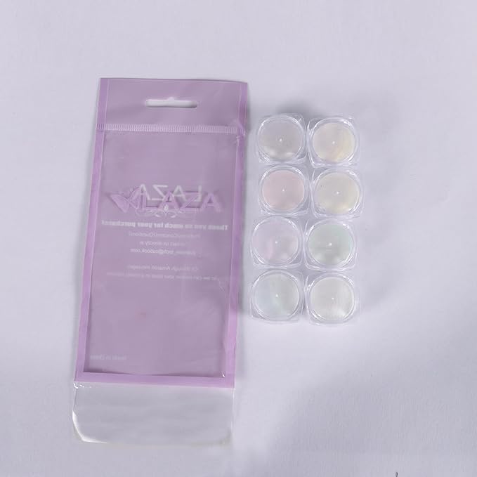 Laza White Pearl Chrome Nail Powder, 8 Colors Metallic Mirror Effect Pigment, Ice Transparent Aurora Nail Glitter Dust Kit for Gel Nail Art Decoration, Resin Craft, Gifts - Colorful White-Velvo Beauty