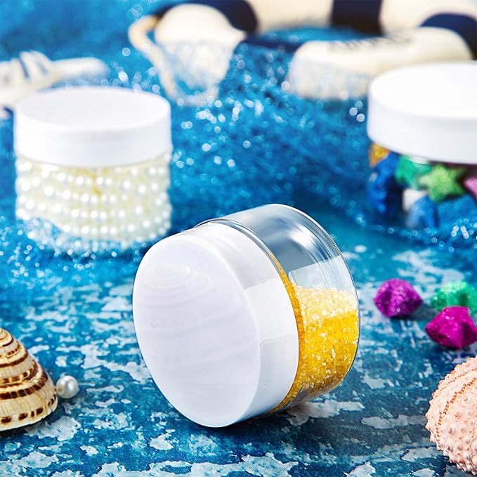 SATINIOR 24 Pieces Empty Clear Plastic Jars with Lids Round Storage Containers Wide-Mouth for Beauty Product Cosmetic Cream Lotion Liquid Butter Craft and Food (White Lid, 1 oz)-Velvo Beauty