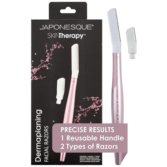 JAPONESQUE - SKINTherapy Dermaplaning Facial Razors - Two Blade Sizes with Interchangeable Handle, Eyebrow Razor, Ultra Sharp Japanese Blades, For Hair Removal, Multipurpose Exfoliating-Velvo Beauty