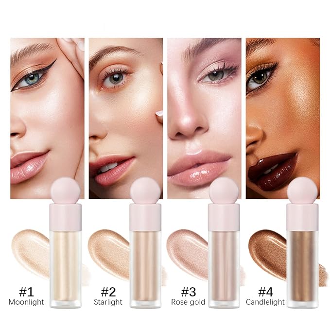 Liquid Highlighter Natural Glow For Face & Body, Waterproof Moisturizing Light Liquid Luminizer For Long Lasting Shimmer, Contour Highlighter Stick Easy to Apply with Cushion Applicator (#3 Rose gold)-Velvo Beauty