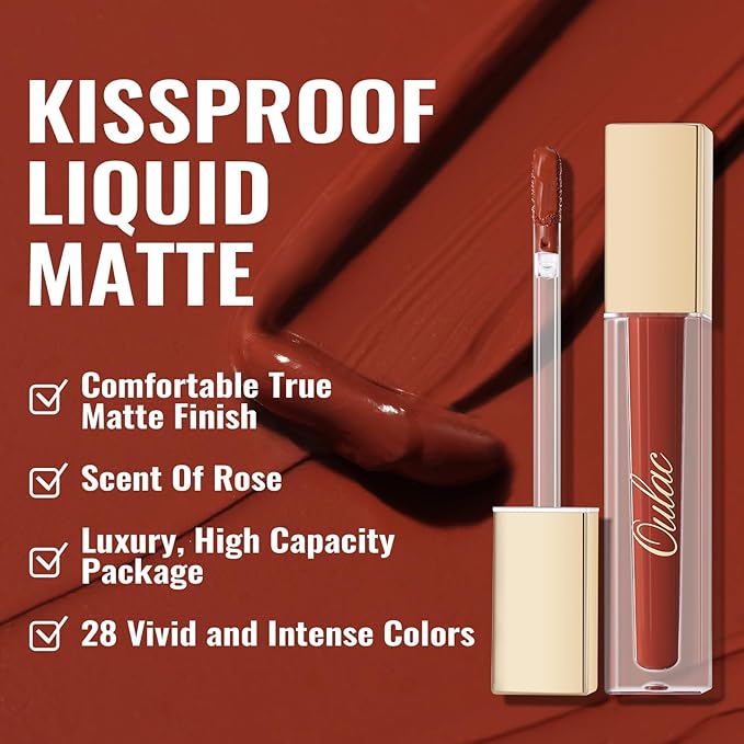 Oulac Matte Liquid Red Lipstick for Women, Orange Tone Red Long Lasting Lipstick, Waterproof Lip Stain, No Transfer, Creamy High Pigmented Formula with Vitamin E, Vegan & Cruelty-Free M21-Velvo Beauty
