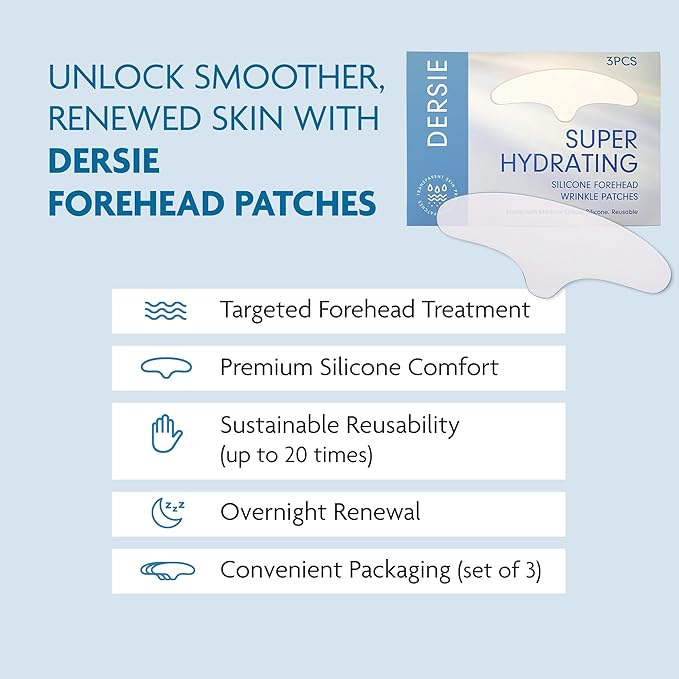 Dersie Silicone Forehead Wrinkle Patches: Reusable Anti Wrinkle Pads for Wrinkles - Overnight Use Forehead Wrinkles Treatment (3 Count (Pack of 1))-Velvo Beauty