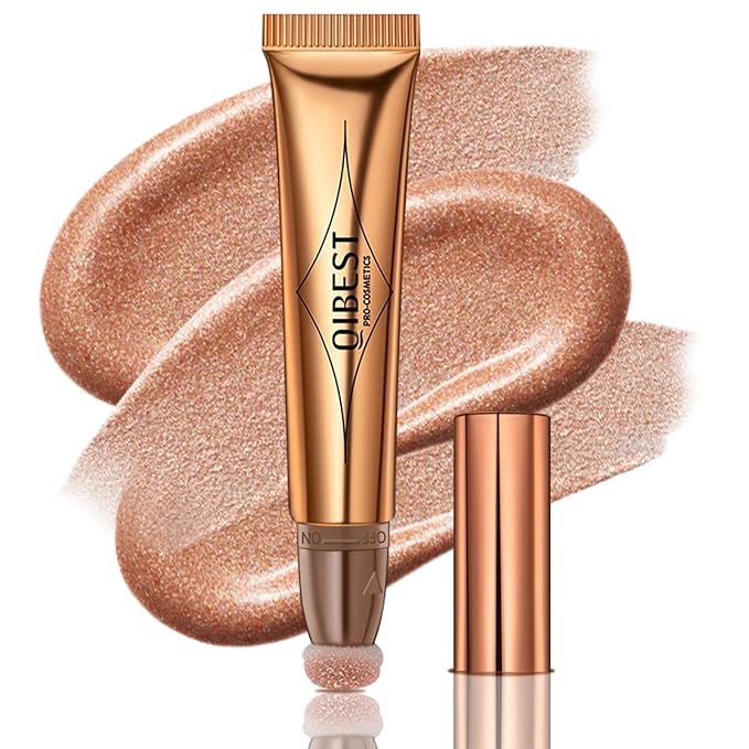 Liquid Highlighter Beauty Wand, Cream Liquid Highlighter Stick with Cushion Applicator, Lightweight Blendable, Long Lasting Silky Cream Highlighter Stick | 5# Highlight Rose Gold-Velvo Beauty
