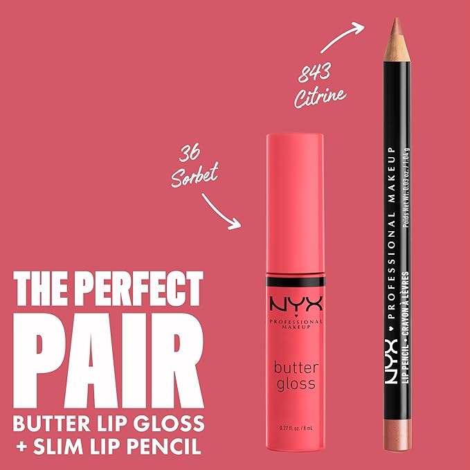 NYX PROFESSIONAL MAKEUP Butter Gloss, Non-Sticky Lip Gloss - Sorbet (Vibrant Coral)-Velvo Beauty