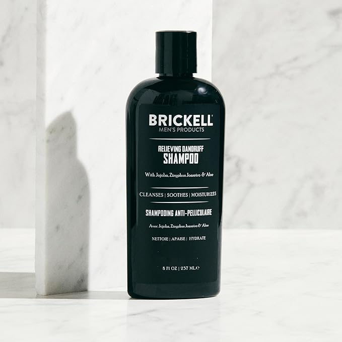 Brickell Men's Relieving Dandruff Shampoo For Men, Natural & Organic, Soothes and Eliminates Dandruff with Ziziphus Joazeiro, Aloe and Jojoba Oil (8 oz)-Velvo Beauty
