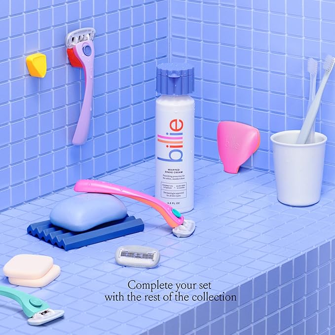 Billie Razors for Women Shave Kit – Women’s Razor + 4 x 5-Blade Razor Refills + Magnetic Holder – Cool Blue-Velvo Beauty