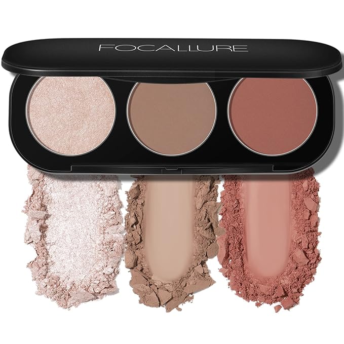 FOCALLURE Blush and Highlighter Palette,3 in 1 Contour Palette,Cruelty-Free Matte Bronzer Powder,Shimmer Illuminator Highlighters for a Glowing Look,#09-Velvo Beauty