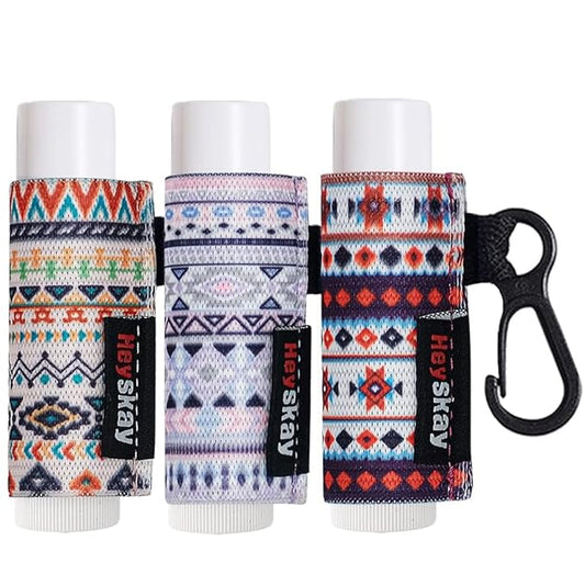 3PCS Lip Balm Holder Sleeves Chapstick Holder Keychain Lip Gloss Holder Keychain Elastic Sleeves (Boho Pattern)-Velvo Beauty