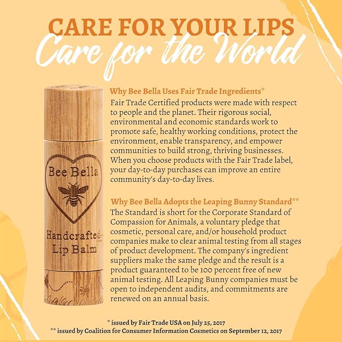 Bee Bella Lip Balm, Peppermint, 3 Pack - Hydrating, Moisturizing Lip Care, 100% Natural, Original Organic Beeswax with Vitamin E, Handmade in USA-Velvo Beauty