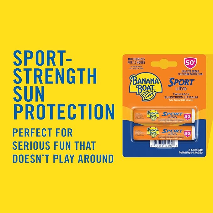 Banana Boat Sport Ultra SPF 50 Lip Sunscreen Twin Pack | SPF Lip Balm Pack & Sport Ultra, Reef Friendly, Broad Spectrum Sunscreen Stick, SPF 50, 1.5oz.-Velvo Beauty