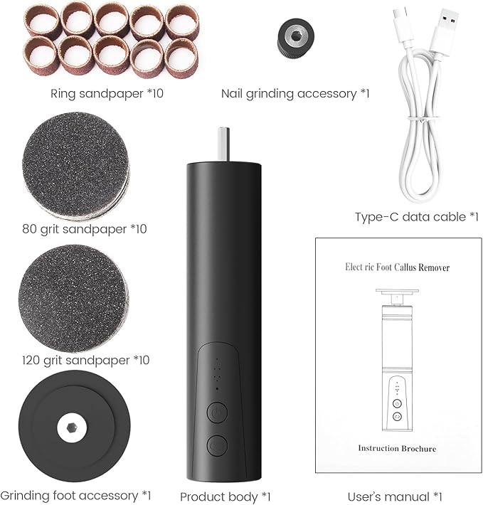 Electric Foot Callus Remover, 2 in 1 | 6 Speed Adjustable Foot File Nail Grinder with Sandpaper Disks, Professional Sander Pedicure Tool for Feet Dead Skin, Self Care Gifts for Women Mom Lover Friends-Velvo Beauty