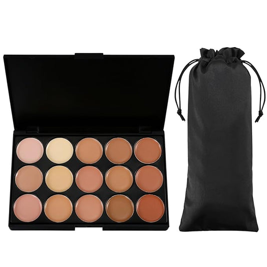 15 Colors Cream Foundation & Contour Palette, Professional Makeup Set, Multifunctional Concealer, Natural Finish, Full Coverage, All Skin Types, Unisex, Includes Storage Bag-Velvo Beauty