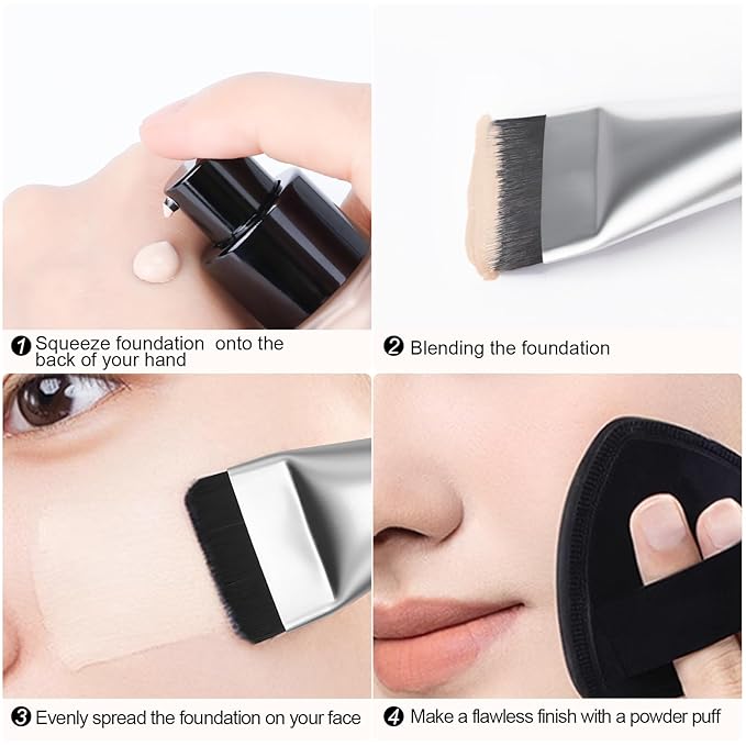 2Pcs Flat Foundation Brush,Face Mask Brush Makeup Spatula Facial Brush for Liquid Foundation Mask,Premium Face Korean Makeup Brush for Blending Cream (Silver&Silver)-Velvo Beauty