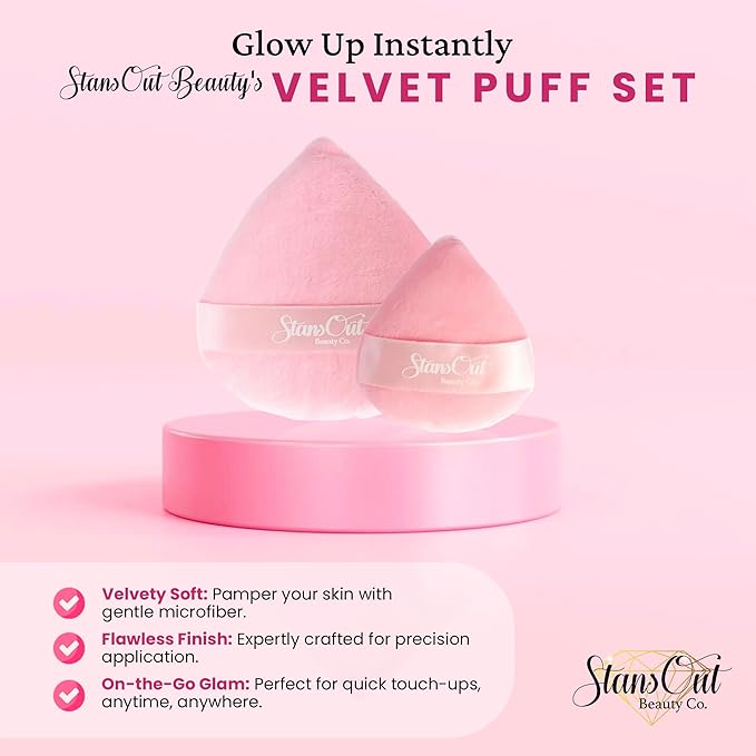 StansOut Beauty Velvet Makeup Puff Set (2-Pack) - Luxuriously Soft Powder Puffs for Seamless Face Makeup Application - Premium Quality - Perfect for Flawless On-the-Go Touch-Ups-Velvo Beauty