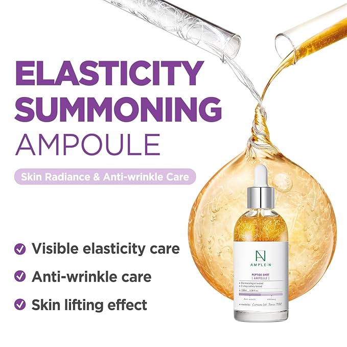 AMPLE:N Peptide Shot Ampoule - Anti-Aging Face Ampoule with Peptide Threads to Minimize Wrinkles and Improve Firmness - Peptide Serum to Lift Sagging Skin - Visibly Plump, 3.38 fl. oz.-Velvo Beauty