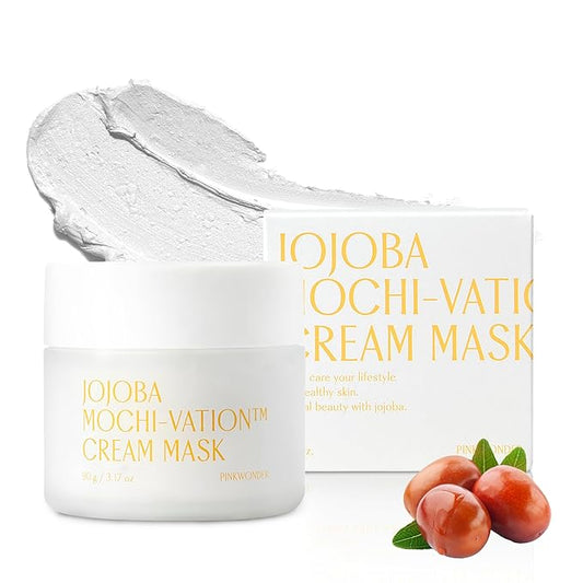 PINKWONDER Jojoba Mochi-Vation™ Cream Mask 3.17oz (90g), Clay Mask with Organic Jojoba Oil and Korean Rice Extract, Wash-Off Face Mask, Korean Glass Skin-Velvo Beauty