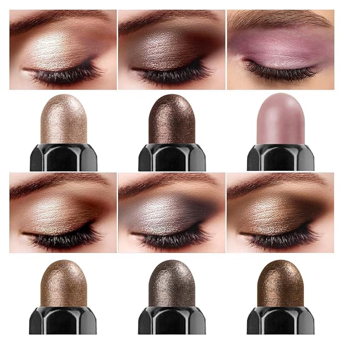 6PCS Cream Eyeshadow Stick Makeup Sets, Metallic And Matte Shimmer Eye Shadow Eye Brightener Stick Pencil Crayon, A01-Brown Neutral-Velvo Beauty