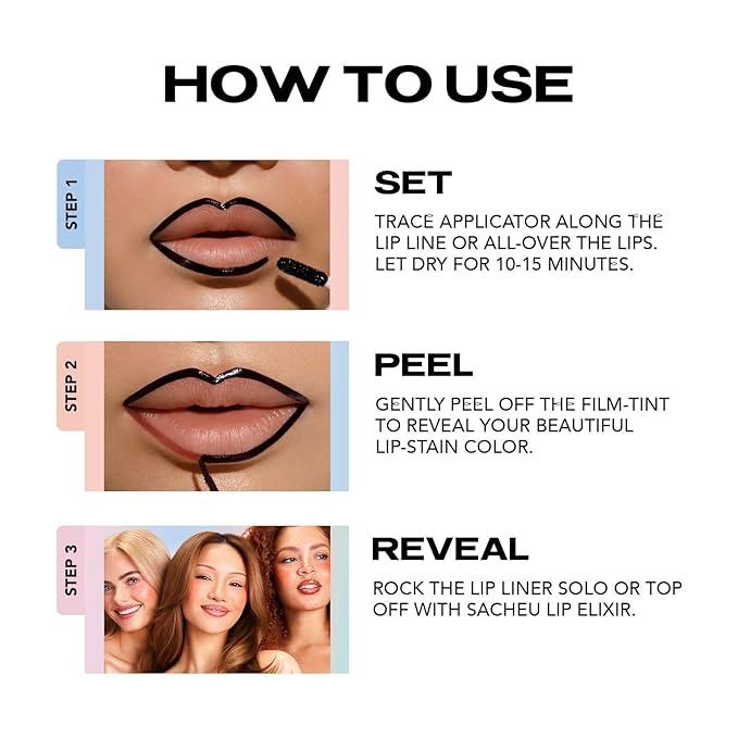 Sacheu Lip Liner STAY-N Peel Off Lip Stain — Long Lasting Matte Lip Tattoo Transfer Proof Lipstain Infused with Hyaluronic Acid & Vitamin E for All Skin Types — Vegan & Cruelty-Free, HEY-zel-Velvo Beauty