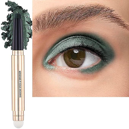 Green Eyeshadow Stick And Sponge Makeup Brush Cream Shimmer Smooth Shadow Pencil Eyeliner Long Lasting Waterproof Eye Shadow Highlighter Stick Hypoallergenic Multi-Dimensional Eyes Look ( # 11)-Velvo Beauty