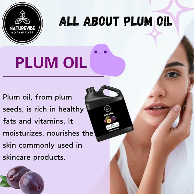 Naturevibe Botanicals Plum Oil 32 Ounces | 100% Pure and Natural | Great for Skin Care and Hair Care-Velvo Beauty