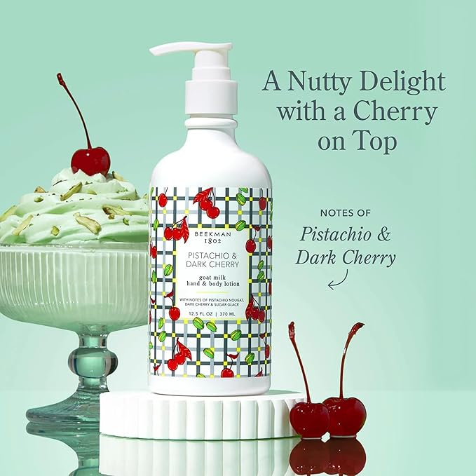 Beekman 1802 Pistachio & Dark Cherry Goat Milk Body Lotion- Scented - 12.5 oz - Hydrating & Deeply Moisturizing - With Shea Butter & Jojoba Seed Oil - Good for Sensitive Skin - Cruelty Free-Velvo Beauty
