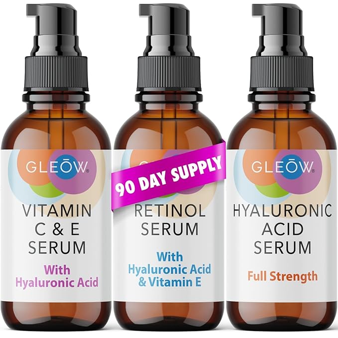 Retinol Serum for Face, Vitamin C with Hyaluronic Acid Face Serum for Women and Men, Glow Total Package Skin Care Set, Targets Appearance of Uneven Skin Tone and Dryness 3x2 oz-Velvo Beauty