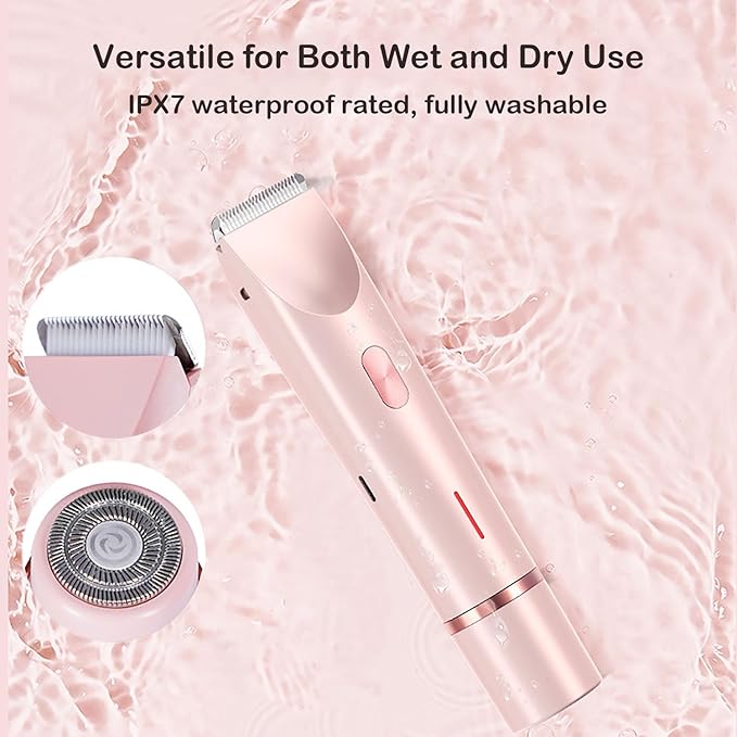 Bikini Trimmer for Women, 2 in 1 Dual Head Bikini Shaver, IPX7 Waterproof Wet and Dry Dual Use Eletctric Razors, USB-C Rechagreable Body Shaver for Public Hair, Silk Skin, Facial and Body-Velvo Beauty