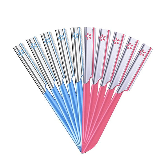 10 Pieces Eyebrow Razor for Women Facial Shaver Razor Brow Shaper Eyebrow Trimmer Dermaplaner Shaping Tool with Cover (Pink+Blue)-Velvo Beauty