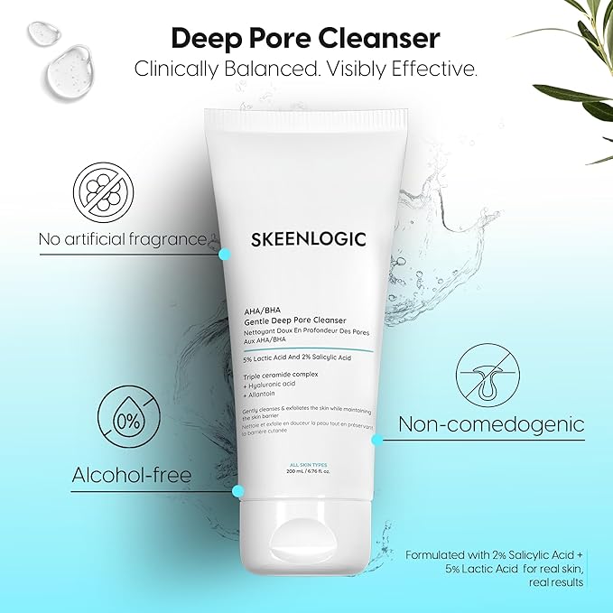5% Lactic Acid + 2% Salicylic Acid Cleanser –Non-Stripping AHA/BHA Exfoliating Face & Body Wash With Ceramides. Minimizes Pores, Keratosis Pilaris, Acne, Ingrown Hairs & Psoriasis-200ml.-Velvo Beauty