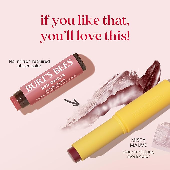 Burt’s Bees Back To School Gift Ideas, Tinted Boosted Balm, Misty Mauve, Hydrating Tinted Lip Balm with Vitamin C, E, and F Core, 24 Hour Lip Moisturizer, 100% Natural Origin, 1 Count, 0.16oz-Velvo Beauty