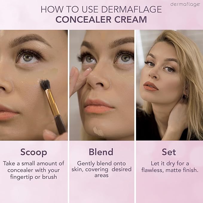 Dermaflage Full Coverage Concealer Cream, Tan, 11 Versatile Shades, Waterproof, Non-Greasy, Matte Finish, Conceals Acne, Dark Circles, Blemish Spots, Tattoos, Bruises, Scars-Velvo Beauty