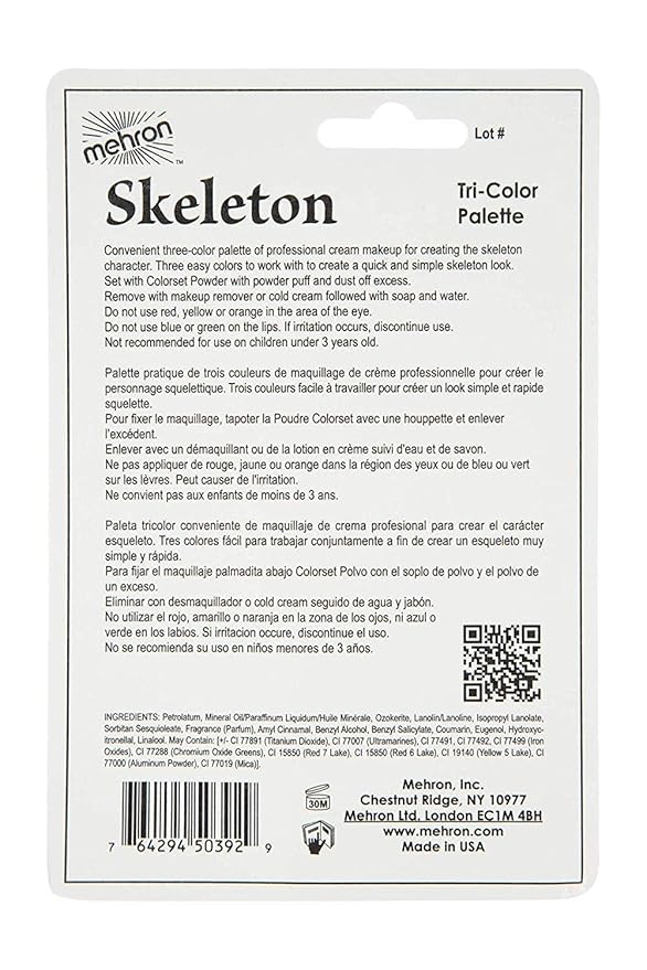 Mehron Makeup Tri-Color Character Makeup Palette | Halloween, Special Effects and Theater Cream Makeup FX Palette | Face Paint Makeup .7 oz (20 g) (Skeleton)-Velvo Beauty