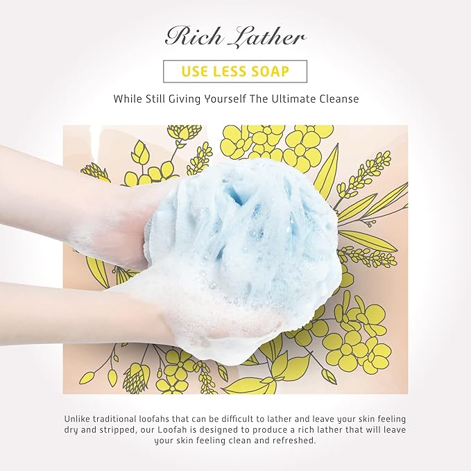 Spongentle Dual Texture Deep Cleansing Loofah Sponge for Radiant Skin, Pack of 3, Bath and Shower, Exfoliating Body Scrubber, Beautiful Colors for Women and Men-Velvo Beauty