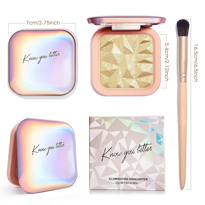 Highlighter Makeup Palette Shimmer Contour Palette Powder for Brighten Face Contour Gold Cheek Highlight Makeup, Long Lasting Highlighter Powder with Mirror for Illuminator Makeup (BEIGE GOLD)-Velvo Beauty