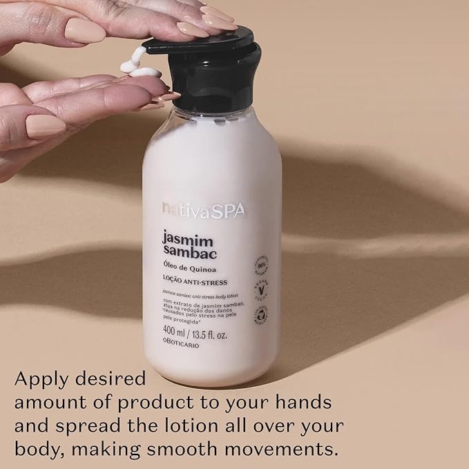 Nativa SPA by O Boticario Jasmin Sambac Anti-Stress Body Lotion, Fragranced Moisturizer Enriched with Purified Quinoa Drops to Boost Hydration, 13.5 Ounce (400ml)-Velvo Beauty