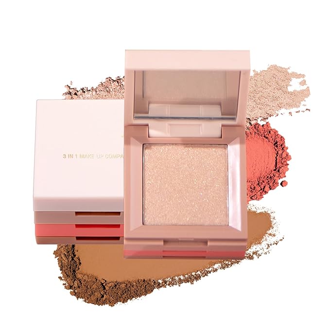 3 in 1 Contour Highlighter Blush Makeup Palette Kit, Matte Shimmer 3 Colors Highlighting Bronzing Blusher Eyeshadow Pallet, Long Lasting Full Face Eyes Contouring Shaping Makeup Set with Mirror-Velvo Beauty