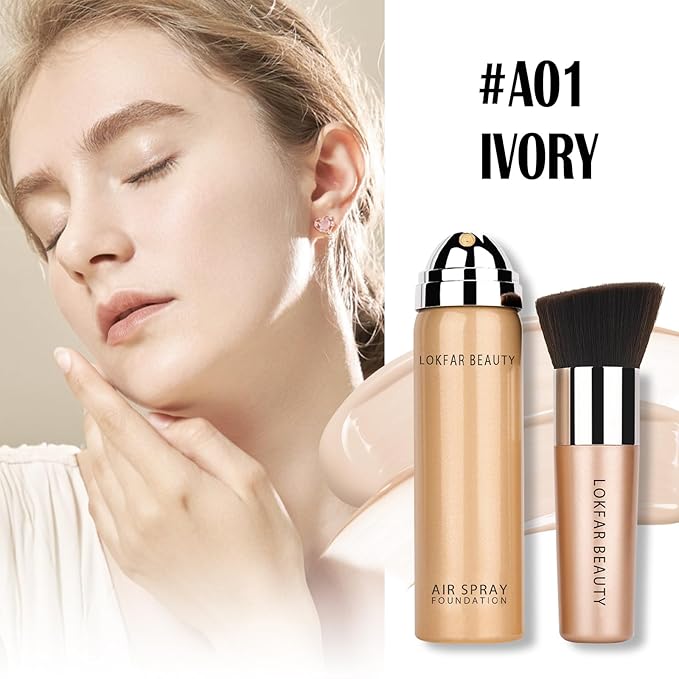 AirBrush Foundation Spray, Silky Mist Foundation Spray Makeup Set with Brush, Full Coverage Foundation for Smooth Radiant Finish, Formula Breathable Lightweight Hydrating | #A01 Ivory-Velvo Beauty