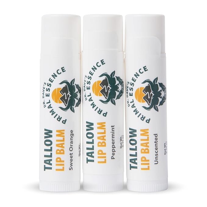Moisturizing Tallow Lip Balm – Grass-Fed Beef Tallow with Organic Coconut Oil, Beeswax, and Vitamin E – Lip Balm Set – Variety Pack – Travel Essential – 3-Pack-Velvo Beauty