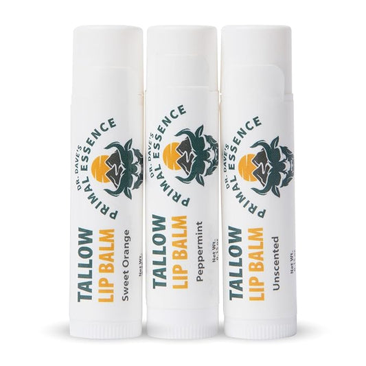 Moisturizing Tallow Lip Balm – Grass-Fed Beef Tallow with Organic Coconut Oil, Beeswax, and Vitamin E – Lip Balm Set – Variety Pack – Travel Essential – 3-Pack-Velvo Beauty
