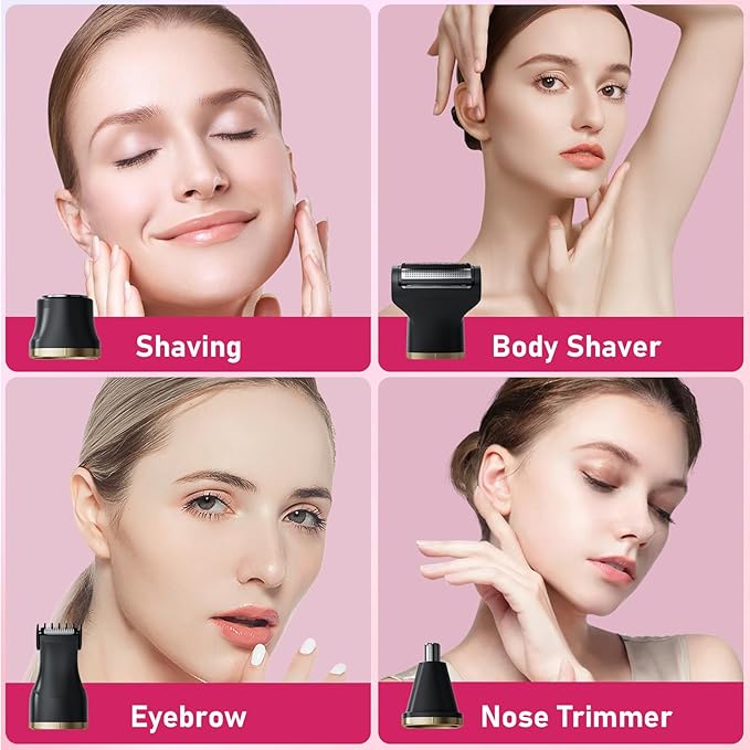 Electric Razors for Women, 5-in-1 Wet/Dry Bikini Trimmer with USB Charge Dock, Deluxe Facial Hair Removal, Wet/Dry Body Shaver for Nose Eyebrows Beard Underarm Leg Arm, IPX7 Waterproof (Black)-Velvo Beauty