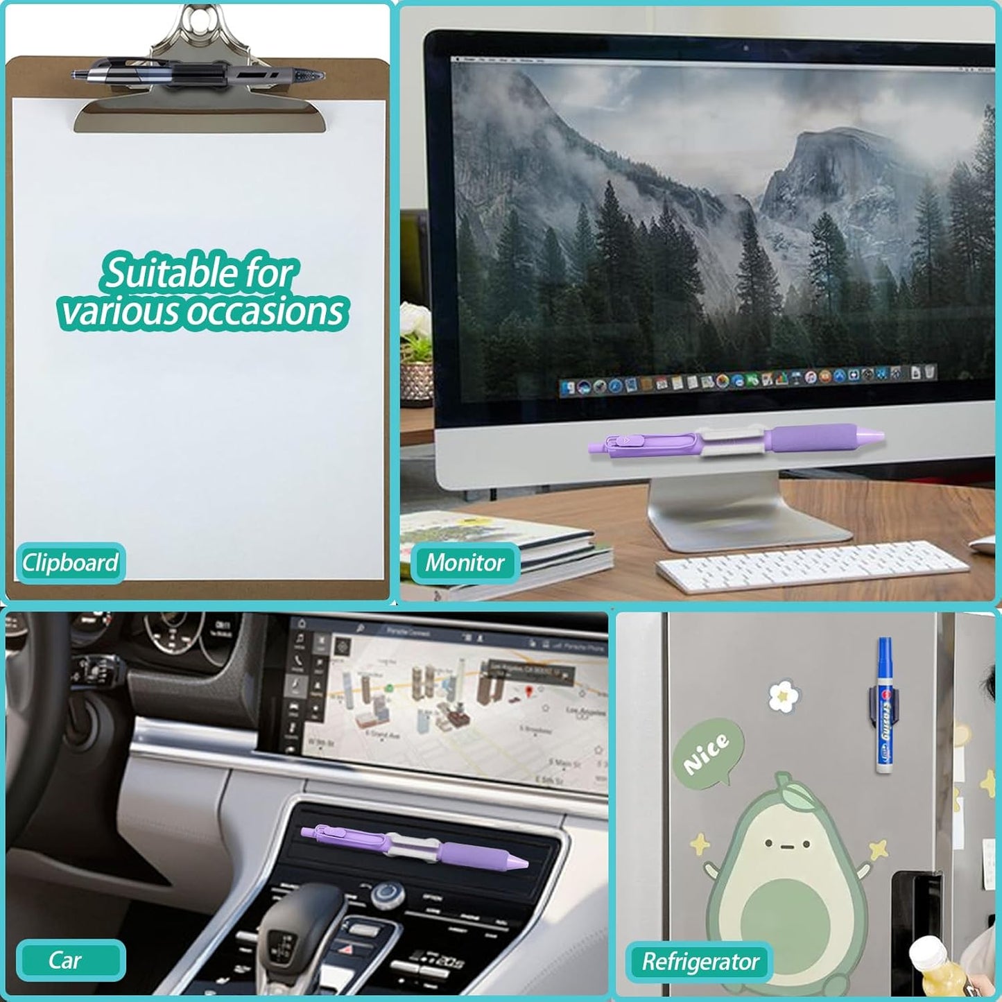 Adhesive Pen Holder for Wall Pencil Holder for Desk Organizer, 6Pack Silicone Pen Holders for Clipboard, Marker Holder Sticky Pen Holder for Desk Accessories, Office Supplies (2black+2white+2grey)-Velvo Beauty